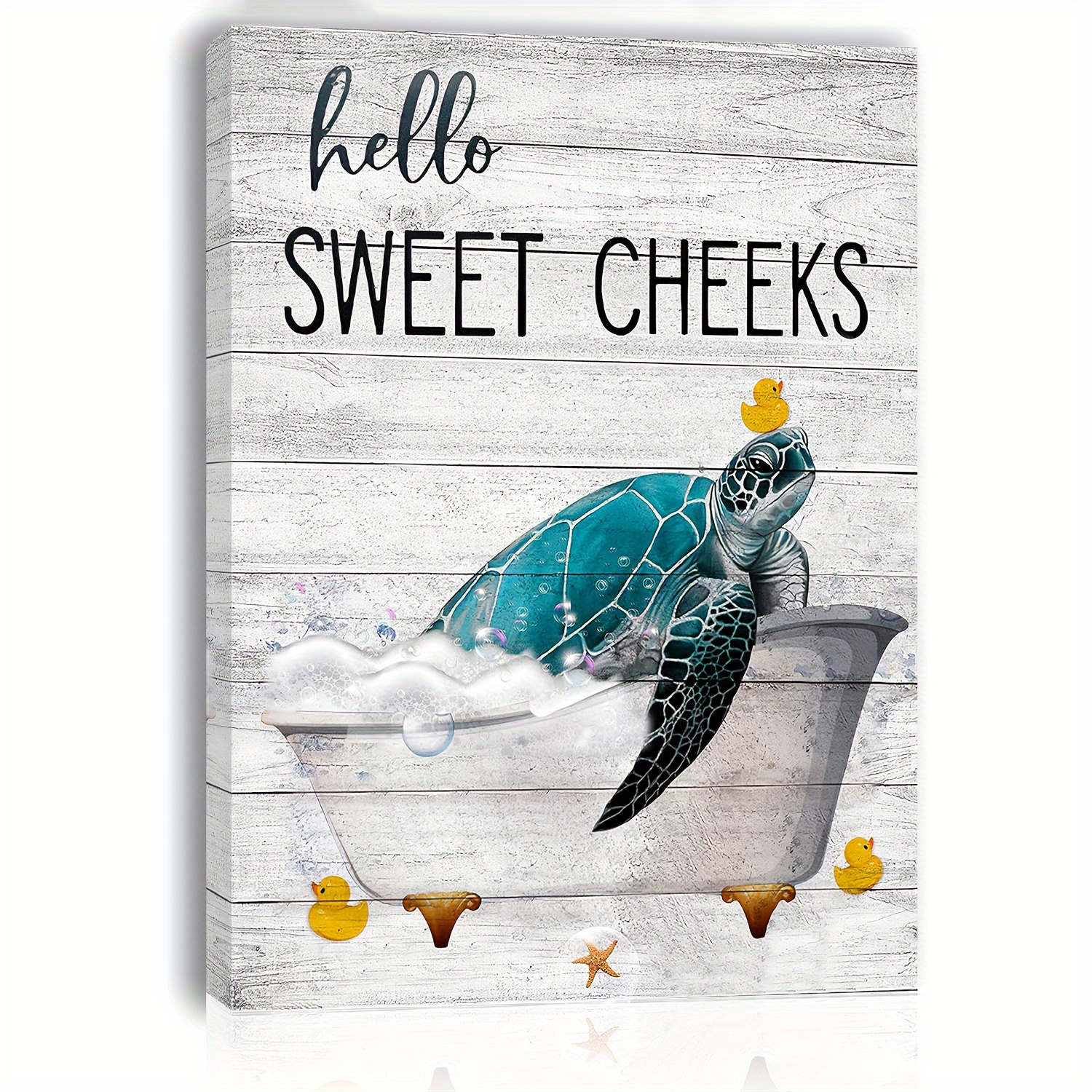 TEMU 2d Flat, 2d Flat, 2d Flat This Is A Framed Canvas Wall Art Piece Featuring A Cute Design That Says 'hello Sweet Cheeks, ' Perfect For Bathroom