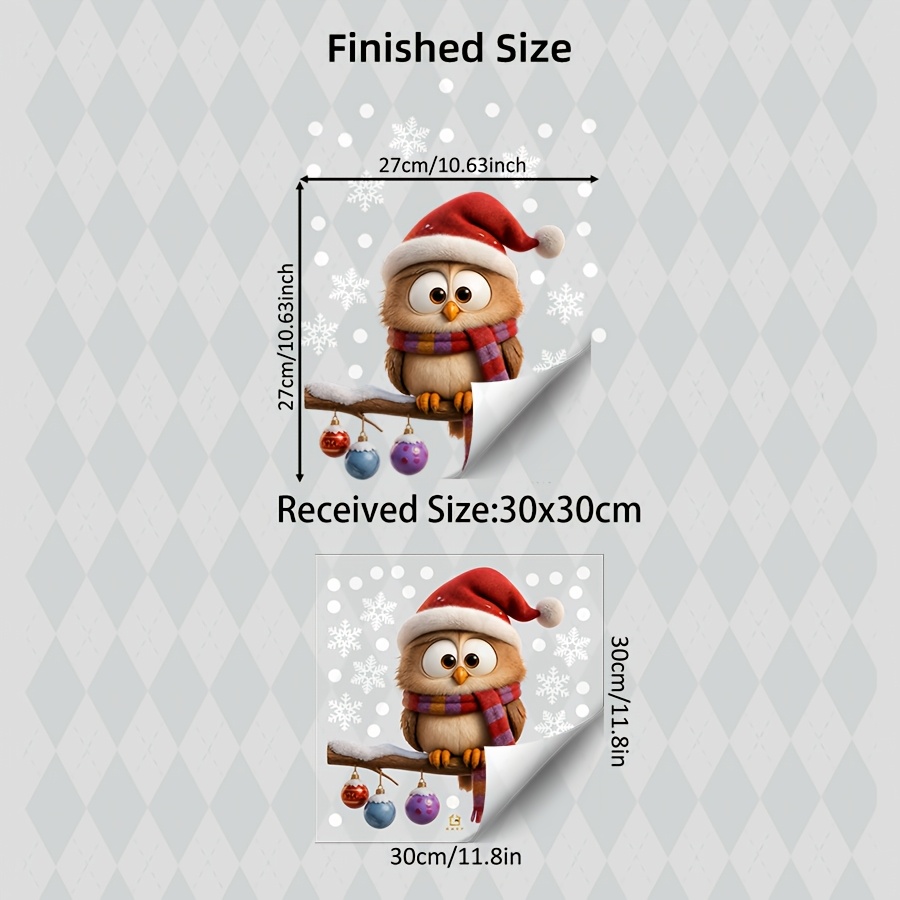 TEMU 1pc Cute Christmas Owl Glass Sticker, Static Cling Window Sticker, Double-sided Reusable Decal With Scarf Bauble Snowflake, For Home Shop Cafe