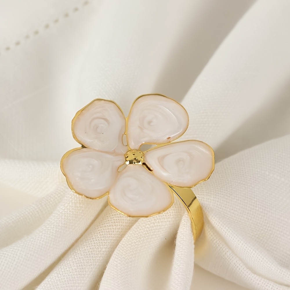 E-shop 12 Stk. grenzüberschreitende neue kreative Serviettenringe mit weißem Öl-Fünfblütenblatt-Blumenmuster, Serviettenhalter, Serviettenschnallen aus