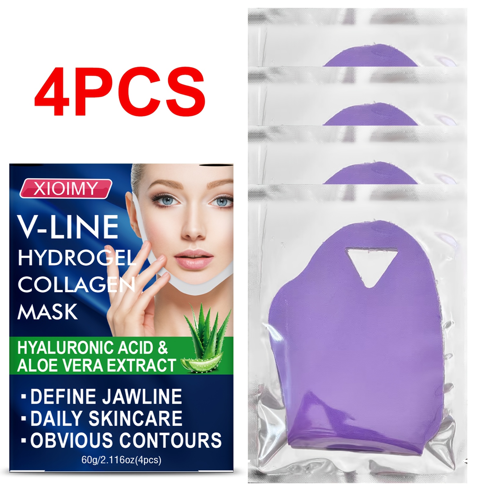 Image of 4pcs Xioimy Collagen Facial Lifting Mask With & Neck Lift Patch Suitable For Types, Hydrating Firming Gel Sheet Mask For Chin Strap, Use, Collagen For Jawline Definition And Neck Tightening
