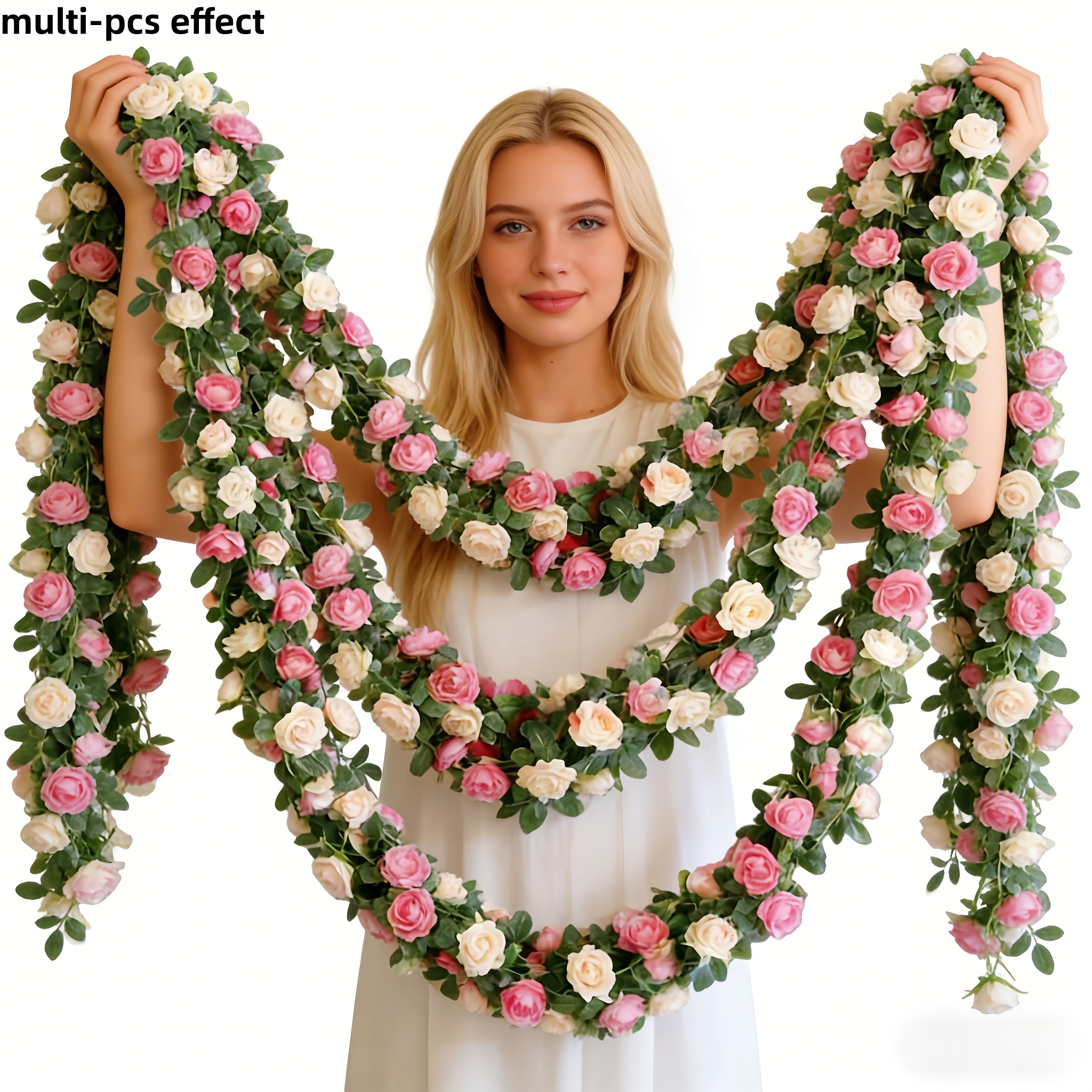 2pcs rose vine garland artificial flower vine decoration soft material with     suitable for wedding arches diy decor   dining rooms birthday parties staircase railings weddings festive decorations    