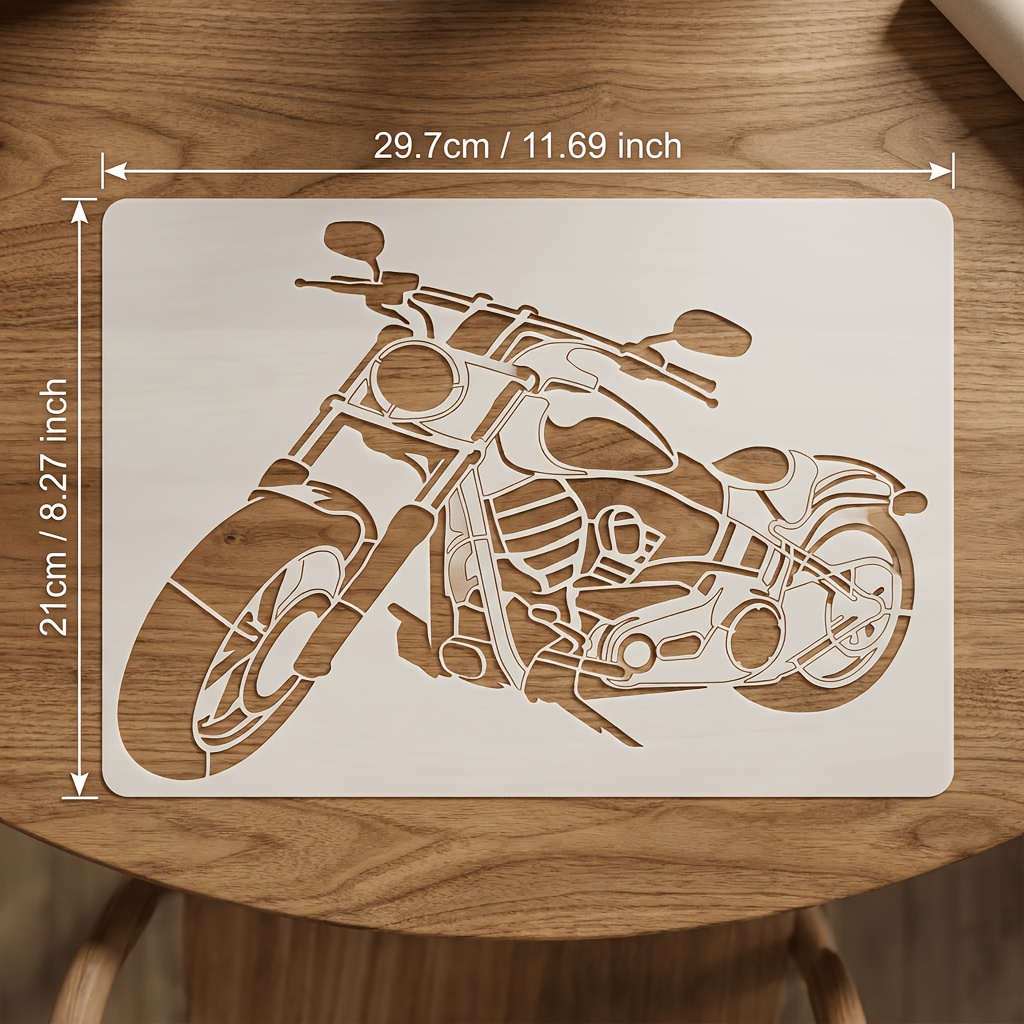 TEMU Large Thick Pet Plastic Stencils Compatible For Diy Crafts - Retro Motorcycle & Stencils Suitable For Scrapbooking, Murals, Graffiti, Themed