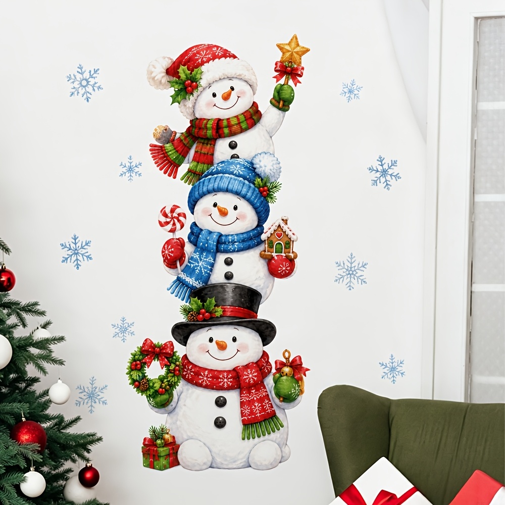 TEMU Ensemble d'autocollants combinés de neige de Noël d'hiver pour entrée, vitre de salon, décoration murale auto-adhésive