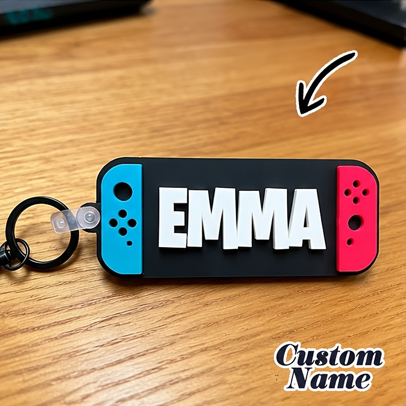 TEMU 1 pièce Porte-clés de console de jeu personnalisé avec et nom en style plat bidimensionnel, Plaque nominative de de console de jeu Esports,