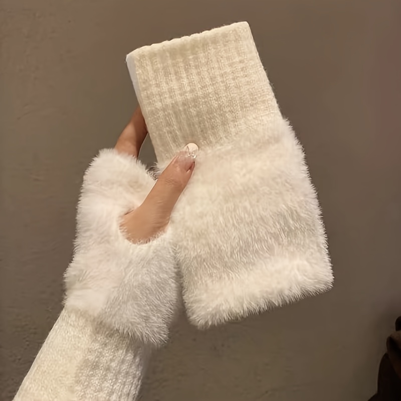 

Mitaines d'hiver en tricot sans doigts, 1 paire de gants de cyclisme unisexes chauds demi-doigts avec doublure en peluche épaisse, tissu en polyester, fermeture à enfiler, lavables en machine