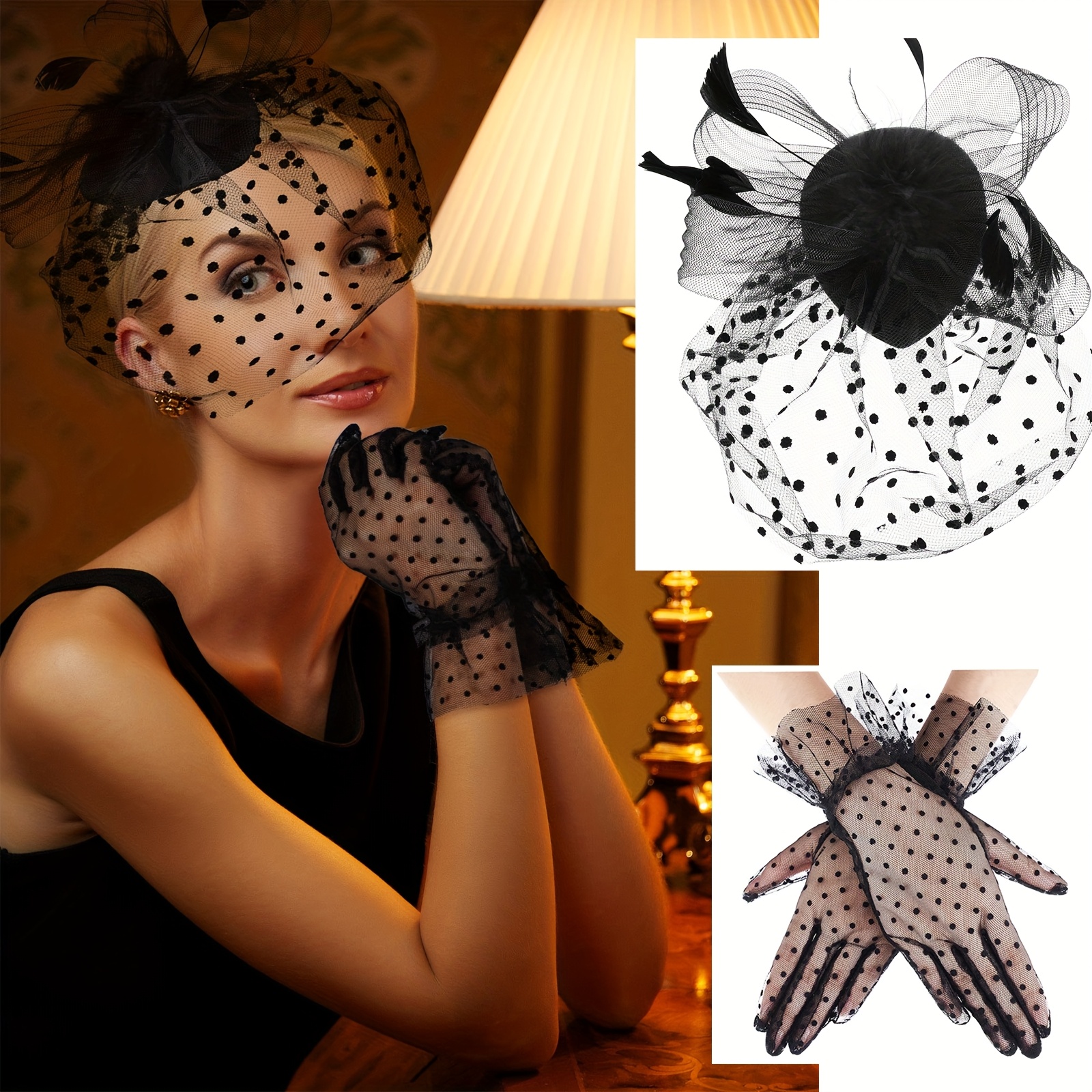 fascinators hat lace glove women tea veil mesh headband  display picture 1