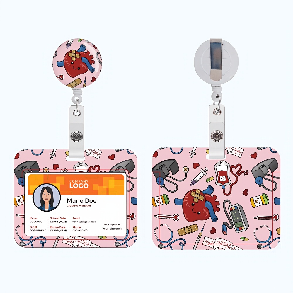 TEMU Porta retráctil 2D con diseño de y de ABS - Ideal para enfermeras, médicos, educadores y empleados de oficina - Clip para cinturones, bolsillos,
