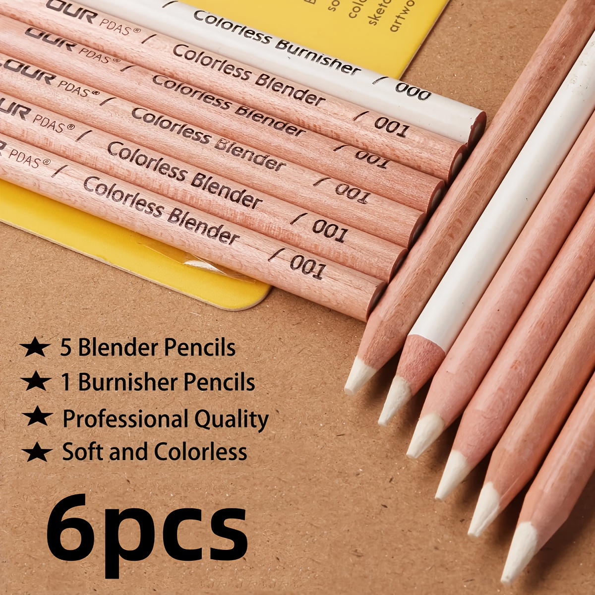 Image of Blender And Burnisher Set, Non-pigmented, Wax Based Pencil, Perfect For Blending Softening Edges, Art Supplies (6 Pencils Total), For Professional Artistic Use