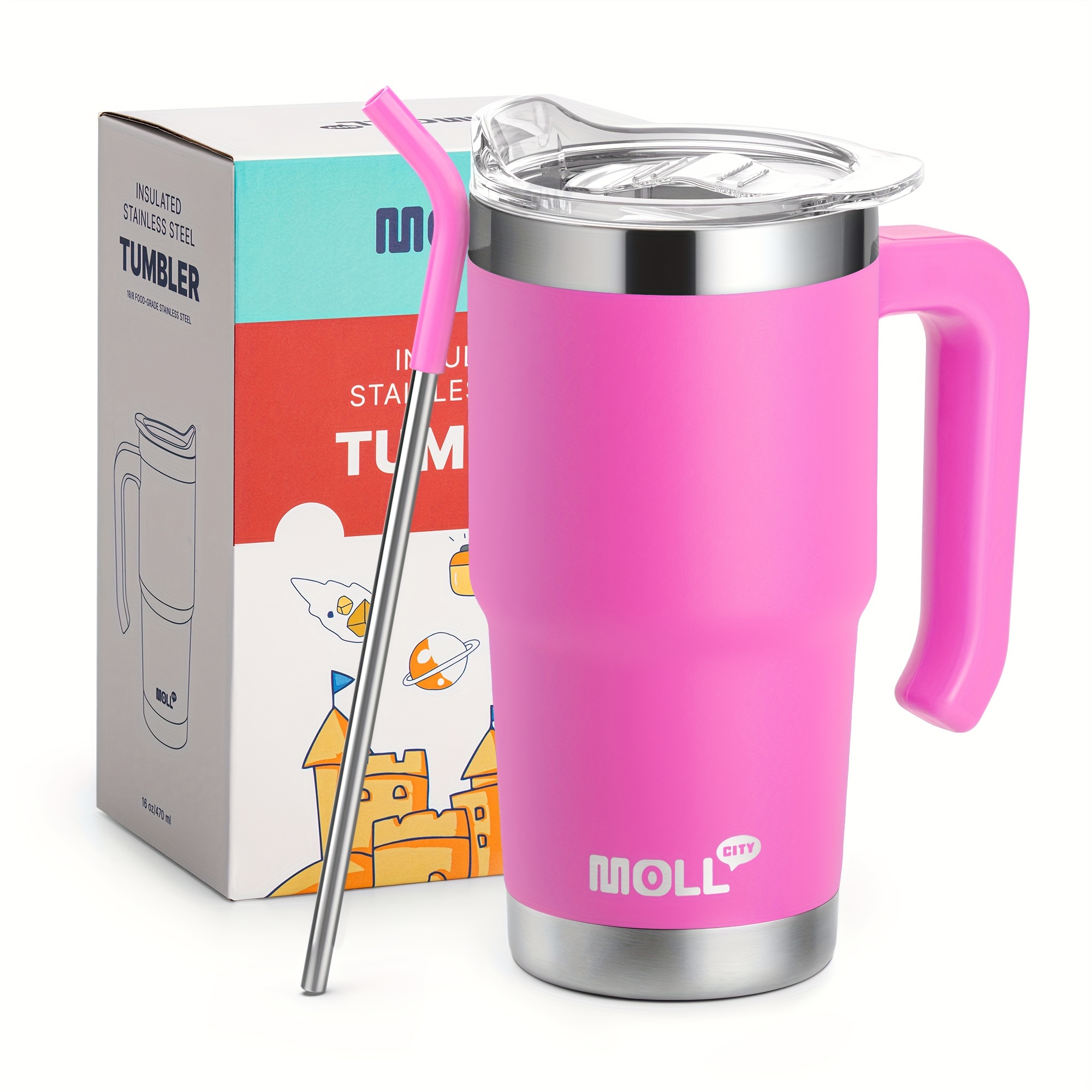 40.1oz Insulated Stainless Steel Tumbler with Handle, Lid & Straw - * Vacuum Insulation * Drinks Hot or Cold for 24 Hours - * Iced Tea, Coffee, Camping, Travel & Fitness - * in Black, Green, Pink, White
