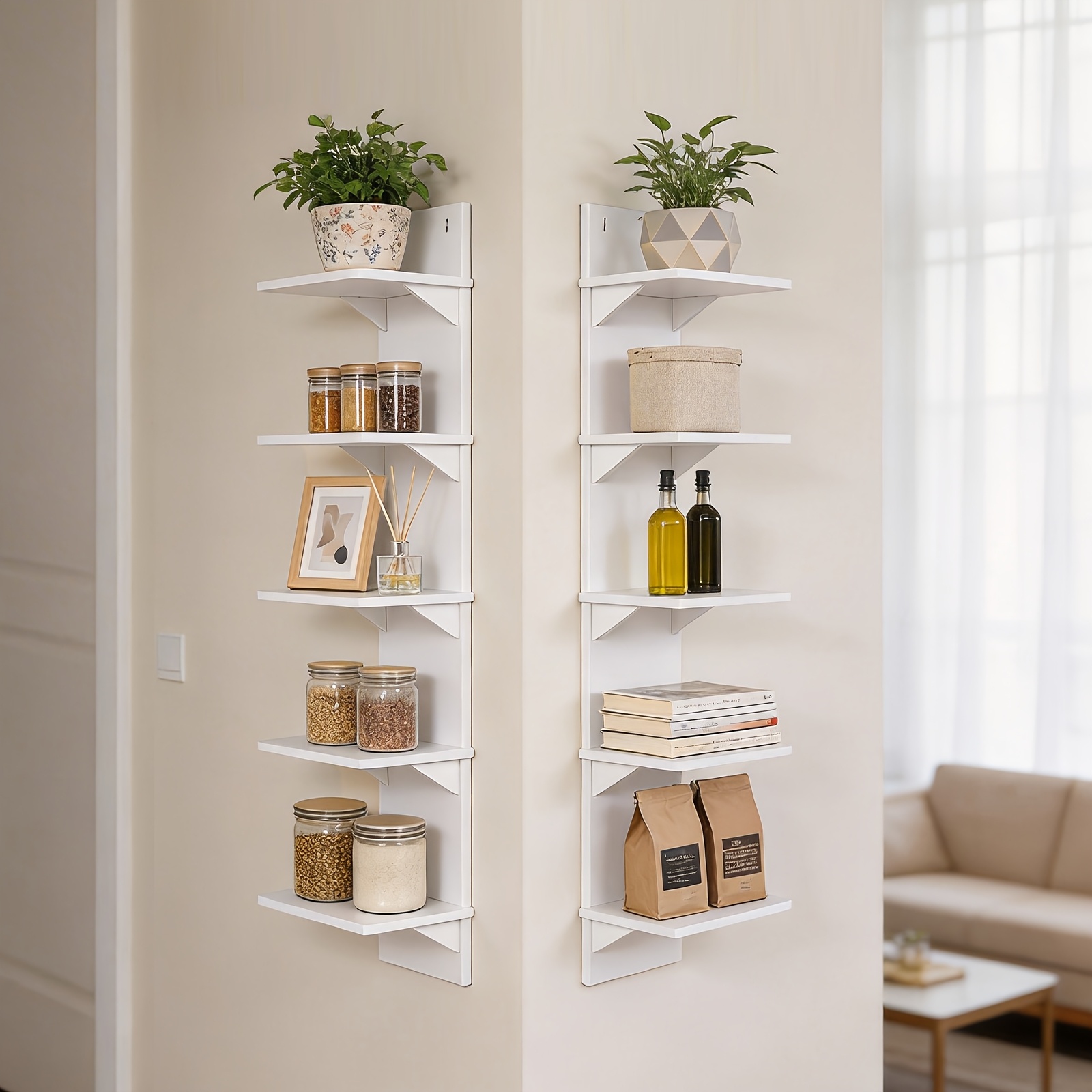 Wall-mounted Shelf, Triangular Support For Sturdy Load-bearing, Thickened Boards, Upgraded 5-tier, Design, Living Room And Study Wall Display Storage Rack, Floating Shelves