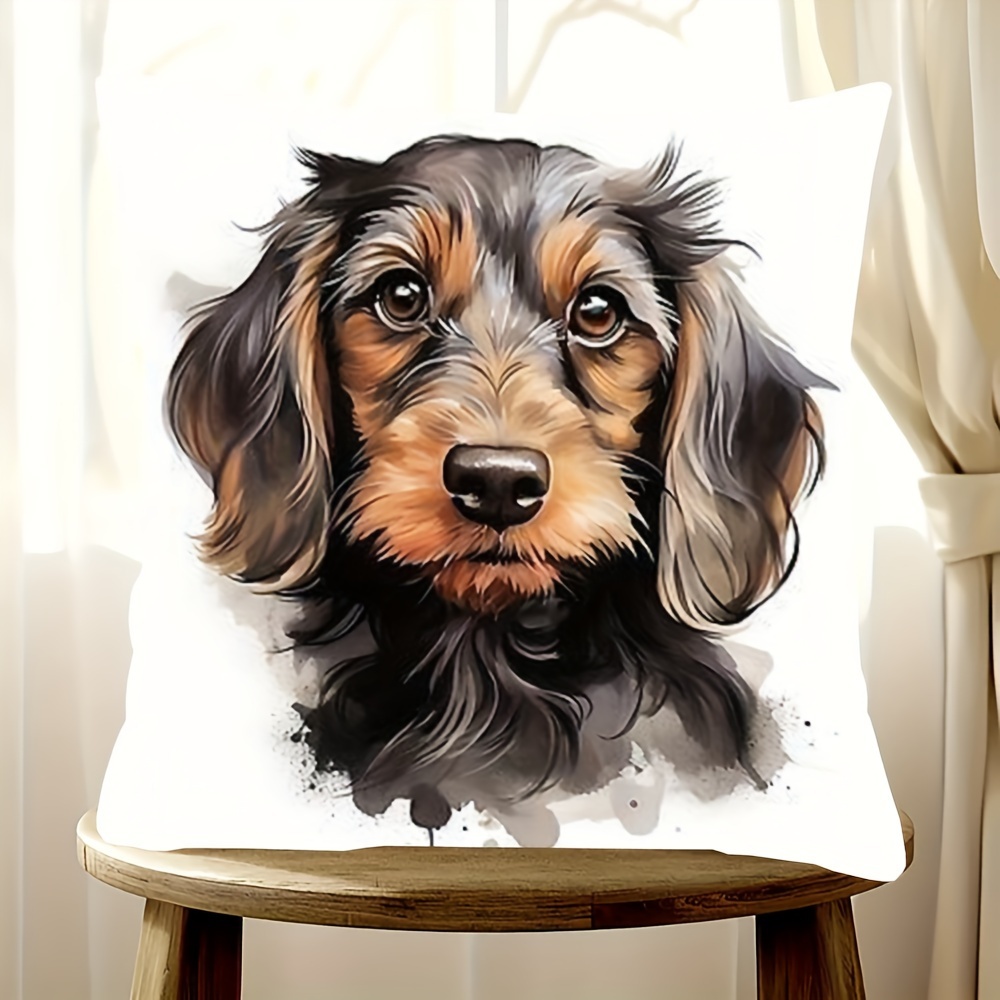 

Wirehaired Dachshund 18x18 Inch Soft Plush Throw Pillow Cover - Vintage Style, Machine Washable, Zip Closure For Couch & Sofa Decor, Short Plush, Decorative Pillow Covers, No Pillow