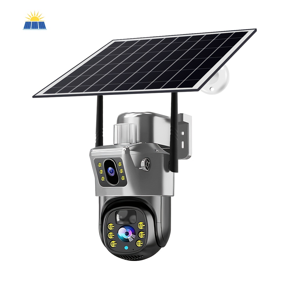TEMU Solar Camera Wireless Wifi Surveillance Camera Security Camera Outdoor 4g Surveillance Dual Lens Dual Picture Hd No Dead Angle Outdoor Camera