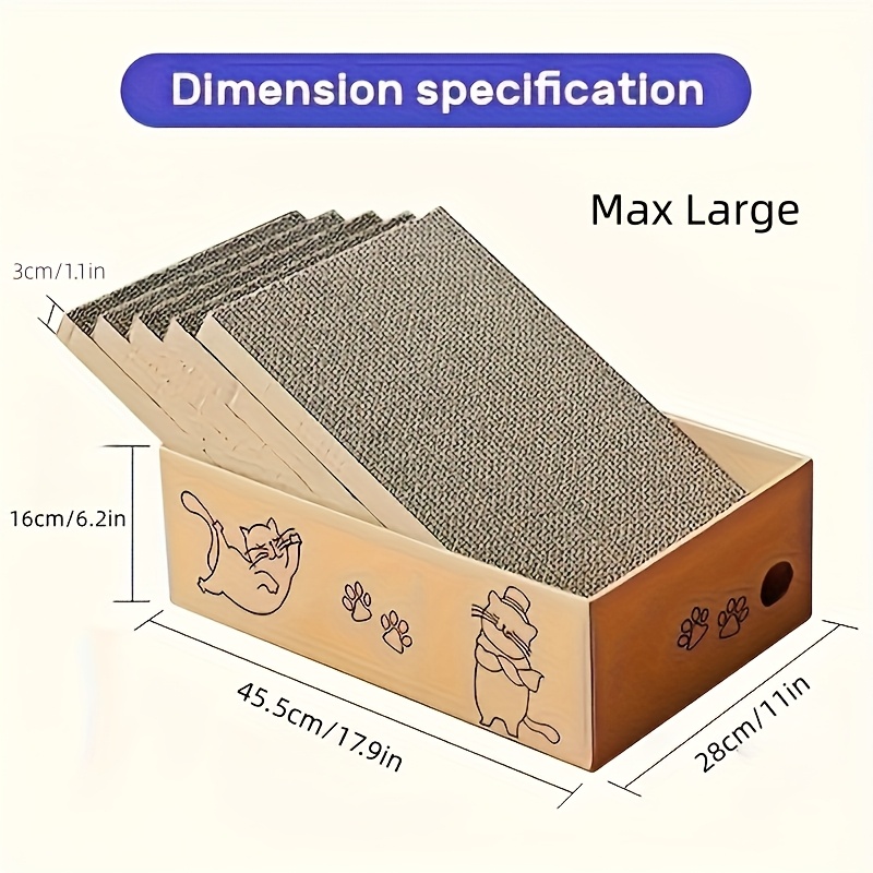 TEMU 5pcs Extra-large Cardboard Cat Scratching Board With Box, Reversible Large Cat Scratching Board, Indoor Cat Resting And Playing Scratching Board Sofa