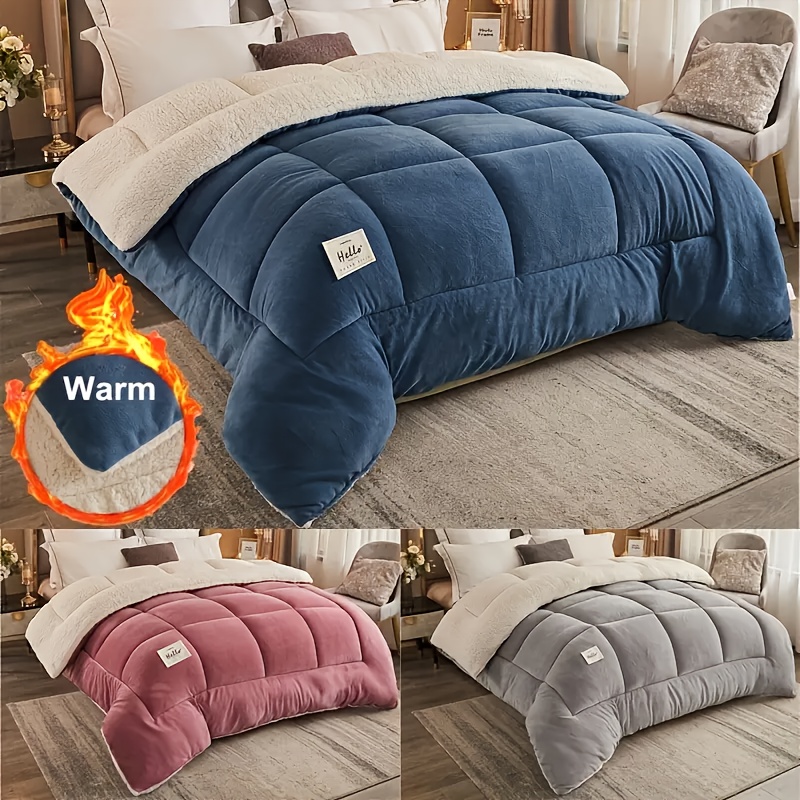 1pc   comforter   quilted   breathable box stitch solid color comforter machine washable bedroom warm autumn and winter comforter details 1