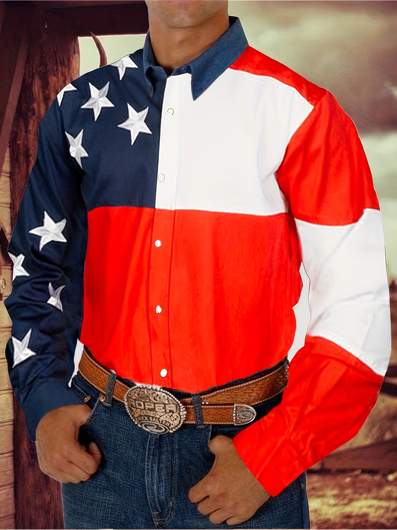 Roper Texas Flag Long Sleeve Western Shirt - Men's Western Shirts