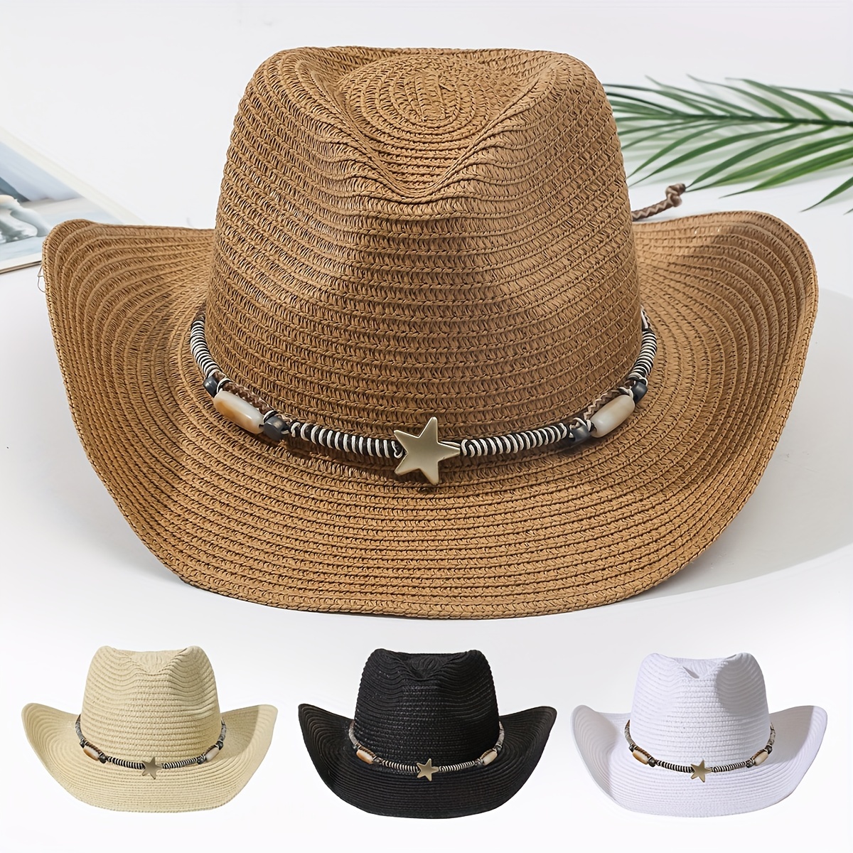 Boho Wide Brim Sun Hat Panama Sunhats Star Decorative Straw Hats for  Holiday