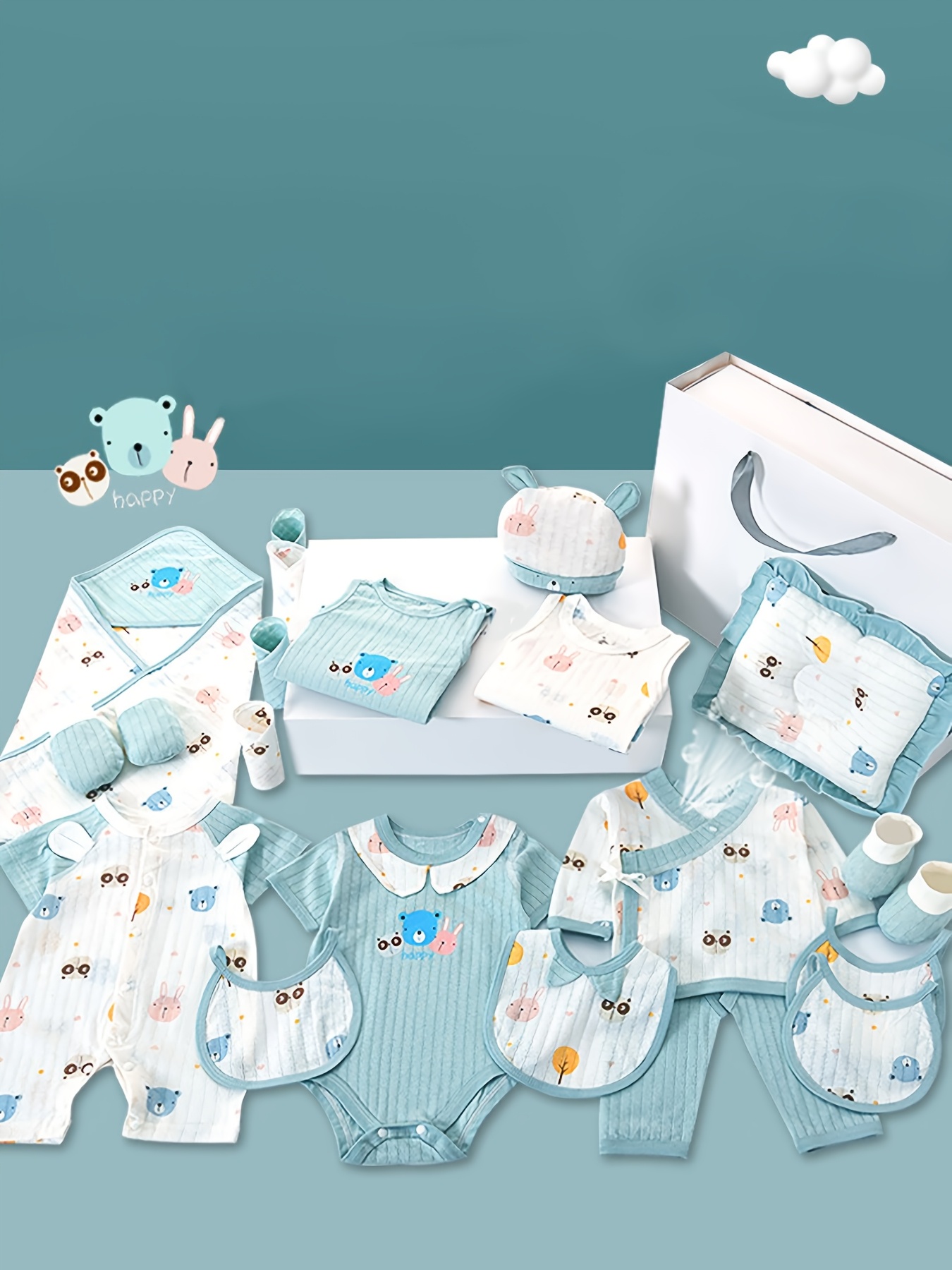 Baby Boy Clothes + Newborn Daily Necessities Complete Set, Total 27pcs, 5 Sets Of Clothes + Hat + Bib + Pillow + Hand And Foot Covers + Bibs, Baby Items, Baby Full Moon Summer Long Sleeve Suit, Baby Romper, Local Warehouse, Baby Shower Gifts, Perfect for Outdoor - Image 10