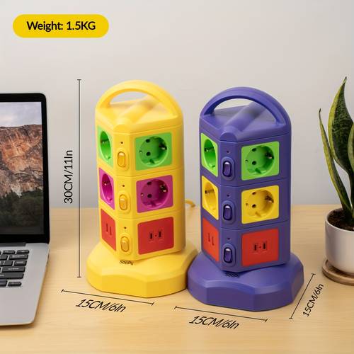 power strip with usb 12 way power strip with 2 usb and 2 usb c multiple socket protector 4000w 16a with 2m extension cord for home white purple yellow