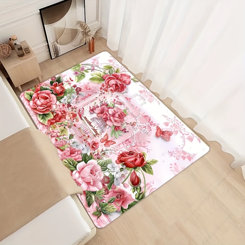 

1pc, Mother's Day Rose Bathroom Rug Kitchen Floor Mat Living Room Rug Bedroom Rug Interior Door Mat Machine Washable Entry Door Rug Decorative Carpet Interior Carpet Kitchen Floor