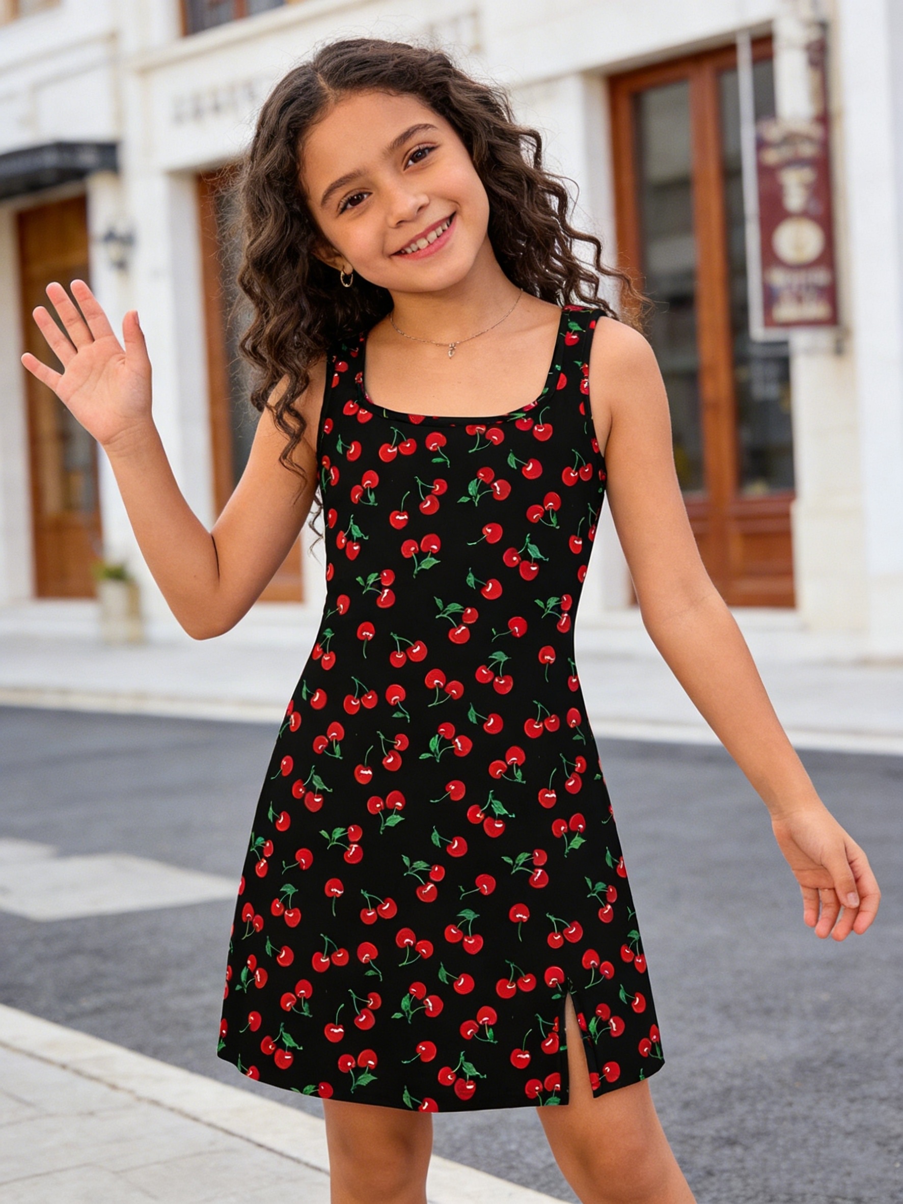 girls teen cherry print camisole dress square - Temu Mauritius