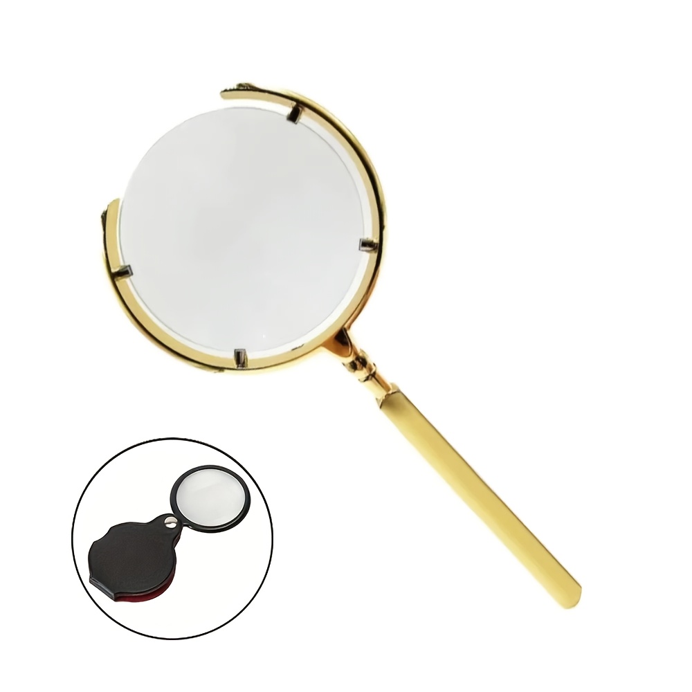 Image of Handheld Magnifier And Mini Folding Magnifier Set (2-pack), 110mm Large Metal Magnifying Glass - High Glass Lens, Full Metal Frame For Reading And Seniors, Comfortable Grip (no Battery)
