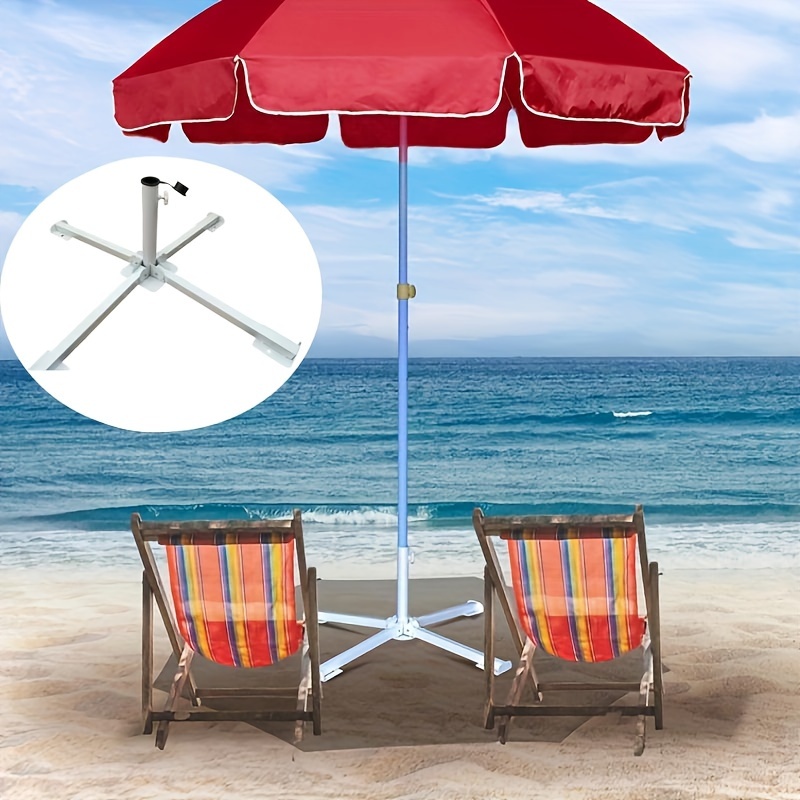 

Portable Outdoor Sunshade Umbrella Stand - Durable Iron Four-legged Folding Base For Beach & Garden