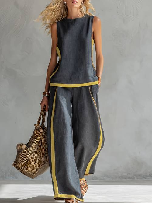 conjunto de chaleco y pantalones de con , estilo vaquero elegante e casual para mujer