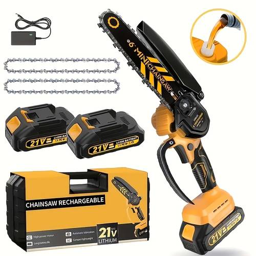 item picture mini chainsaw 6 inch and 8 inch brushless with 1 2 pack 2000mah batteries and 1 auto system toolless adjustment lightweight portable design for tree trimming wood cutting and household use