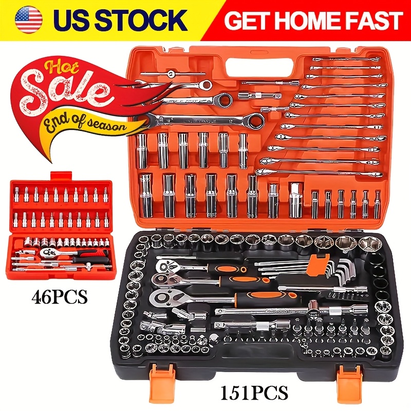 

46/151pcs Heavy-duty Stainless Steel Tool Set For Cars, Boats, Bikes & Motocross - Complete Auto Maintenance Kit With Adjustable Height, , - Required, Without Battery