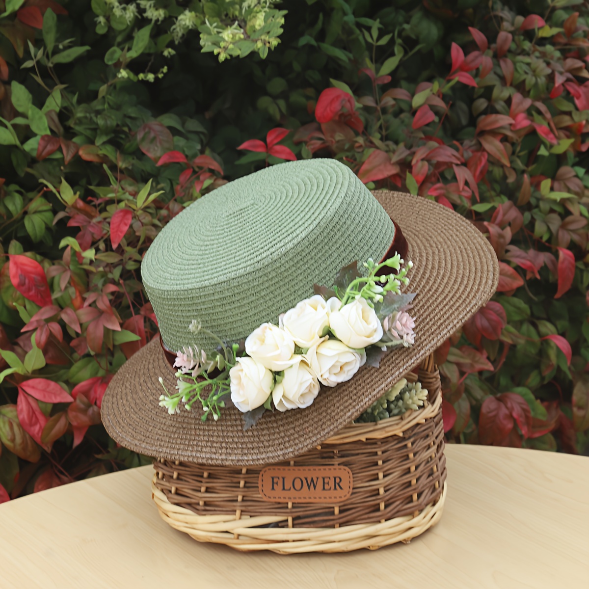 1pc floral embellished paper straw hat flat brim sun hat - Temu display picture 3
