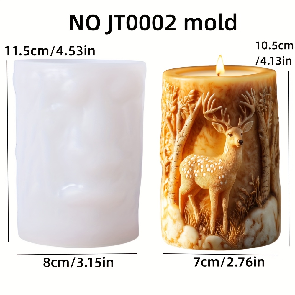 Image of Resin Casting Molds Spring And Summer Elk Relief Cylindrical Candle Silicone Mold Spring And Summer Deer Flower Relief Resin Silicone Mold Forest Deer Plant Relief Concrete Cement Gypsum Silicone Mold