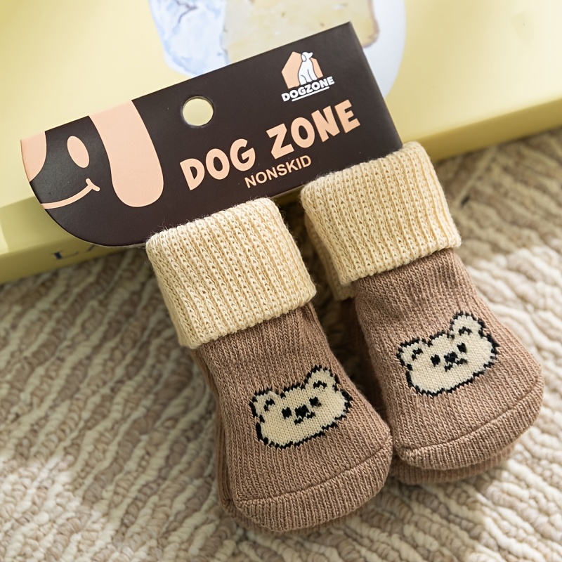 E-shop 4er-Pack Anti-Rutsch Hundsokken - Strapazierfähiger Polyester Pfoten Schutz, Verhindert Sabbern, Geeignet für Hunde und Katzen Innen/Außen,