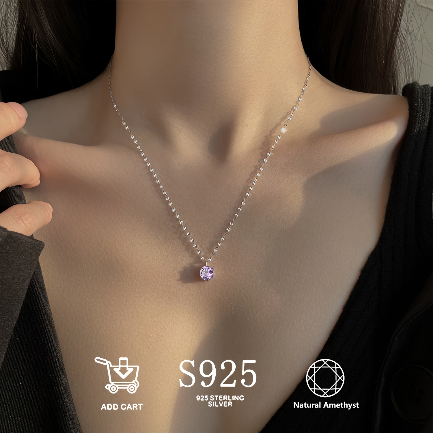 Natural Amethyst S925 Silver Pendant Necklace