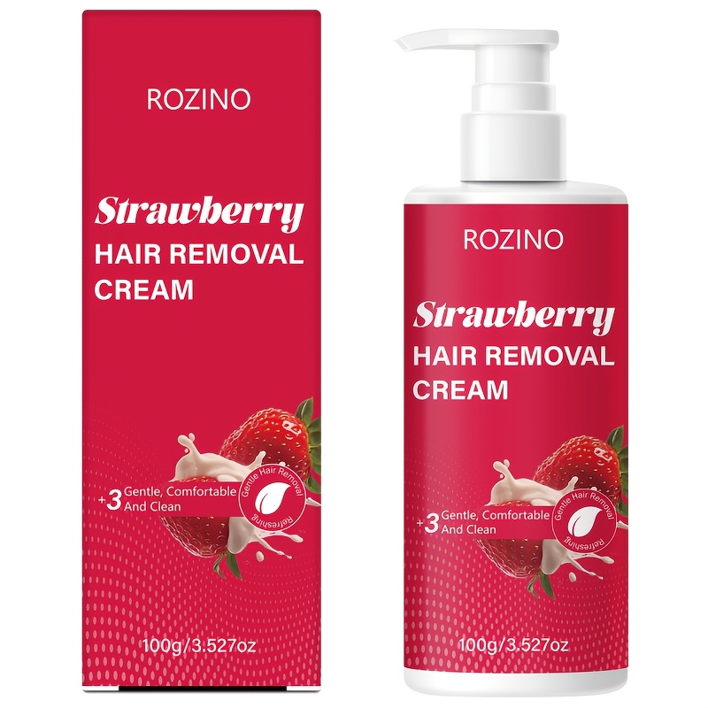 Image of 3.527oz Strawberry Full Body Hair Removal Cream, Moisturizing And Non-irritating, Removes Hair In . Ideal For Use On Beard, Underarms, Chest, Legs, Hands, Feet, Private Areas, And Bikini Line
