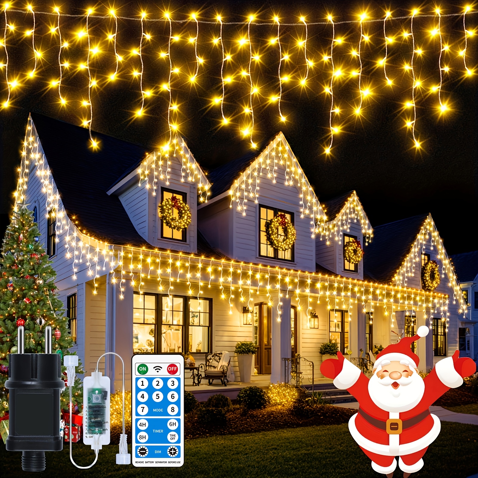 Image of Outdoor Icicle Lights Outdoor 22+5m 800led Outdoor Christmas Fairy Lights Plug-in 8 Timer Remote Control Flash Light String Suitable For Christmas Roof Party Wedding Garden Decoration