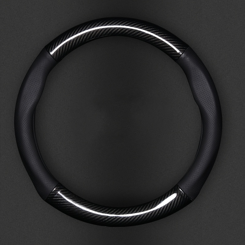 TEMU Carbon Fiber Breathable Car Steering Wheel Cover, Suitable For 38cm/15inch Size, Non-slip Grip, Carbon Fiber