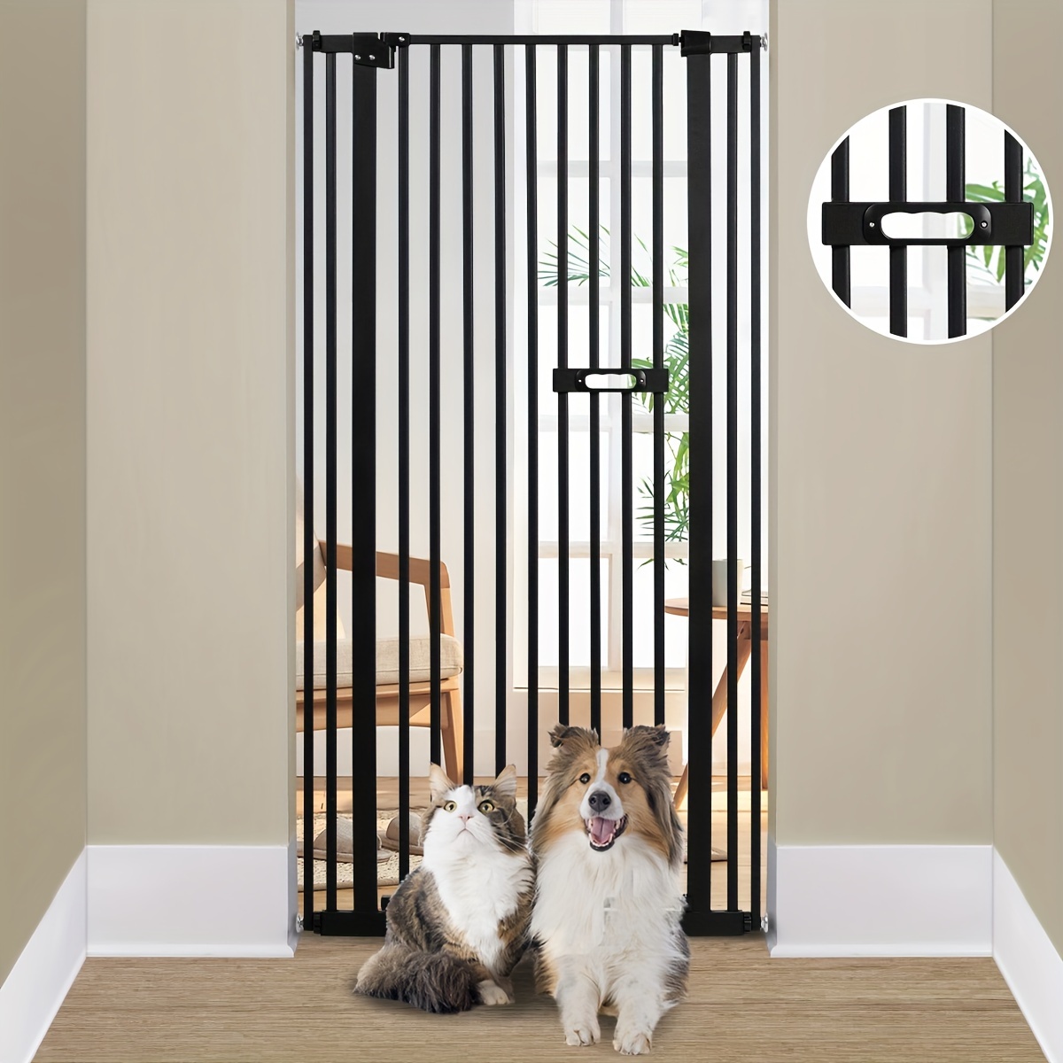 

59" Extra Tall Cat Gate, Easy Opening Auto Close Gate For Door Way, 30"-33.46" Extra Wide Pet Gate, Pressure Mount Kit Dog Gate, Black