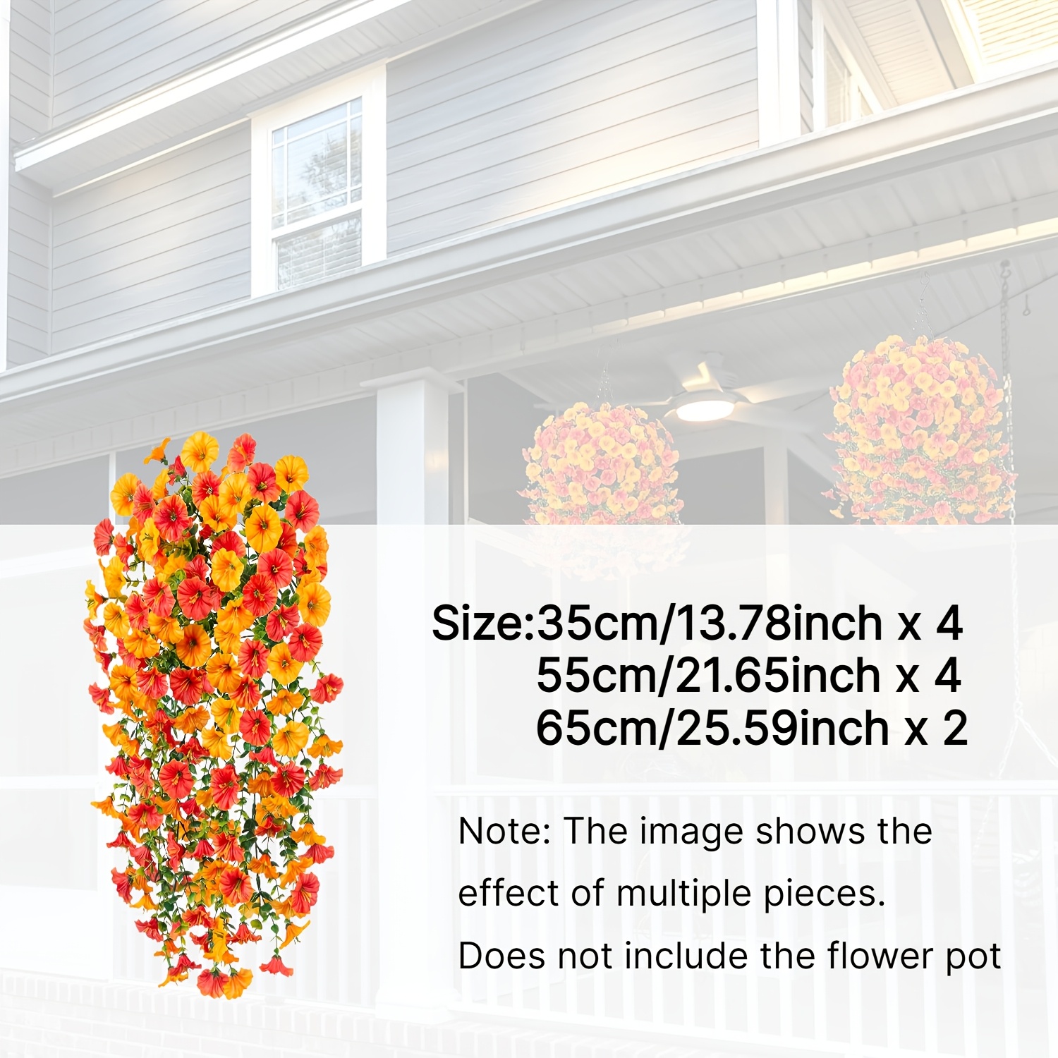 TEMU 10-pack Artificial Hanging Vines, Uv Resistant Faux Orange Flowers, Realistic Fake Hanging Plants For Porch Patio Garden Indoor Outdoor Home