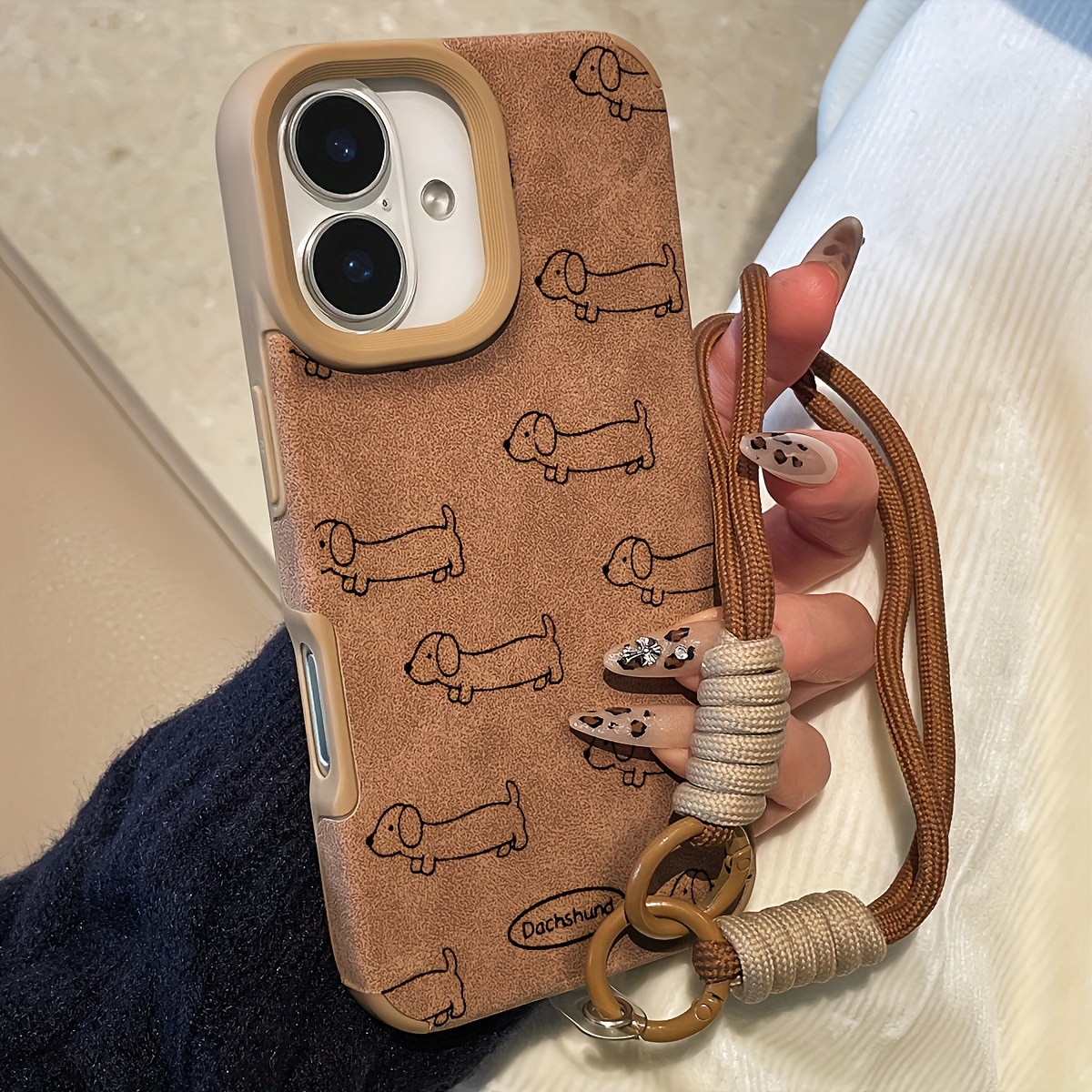 TEMU Phone Case: 1 Dachshund Pattern Print Phone Case With Lanyard, Full-coverage Drop-proof Protective Case. Suitable For Multiple Iphone Models