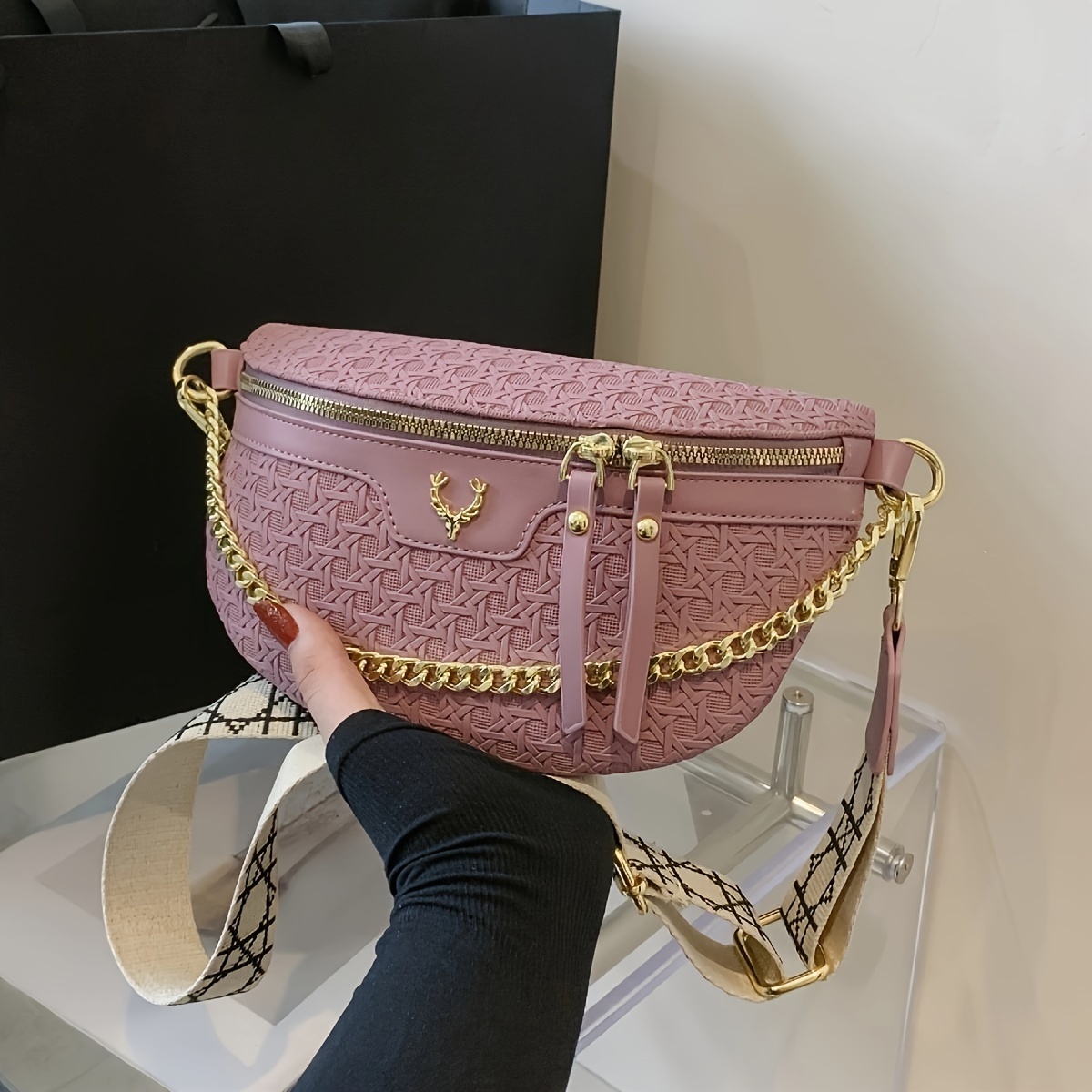 womens fashion vintage geometric pattern crossbody bag chain