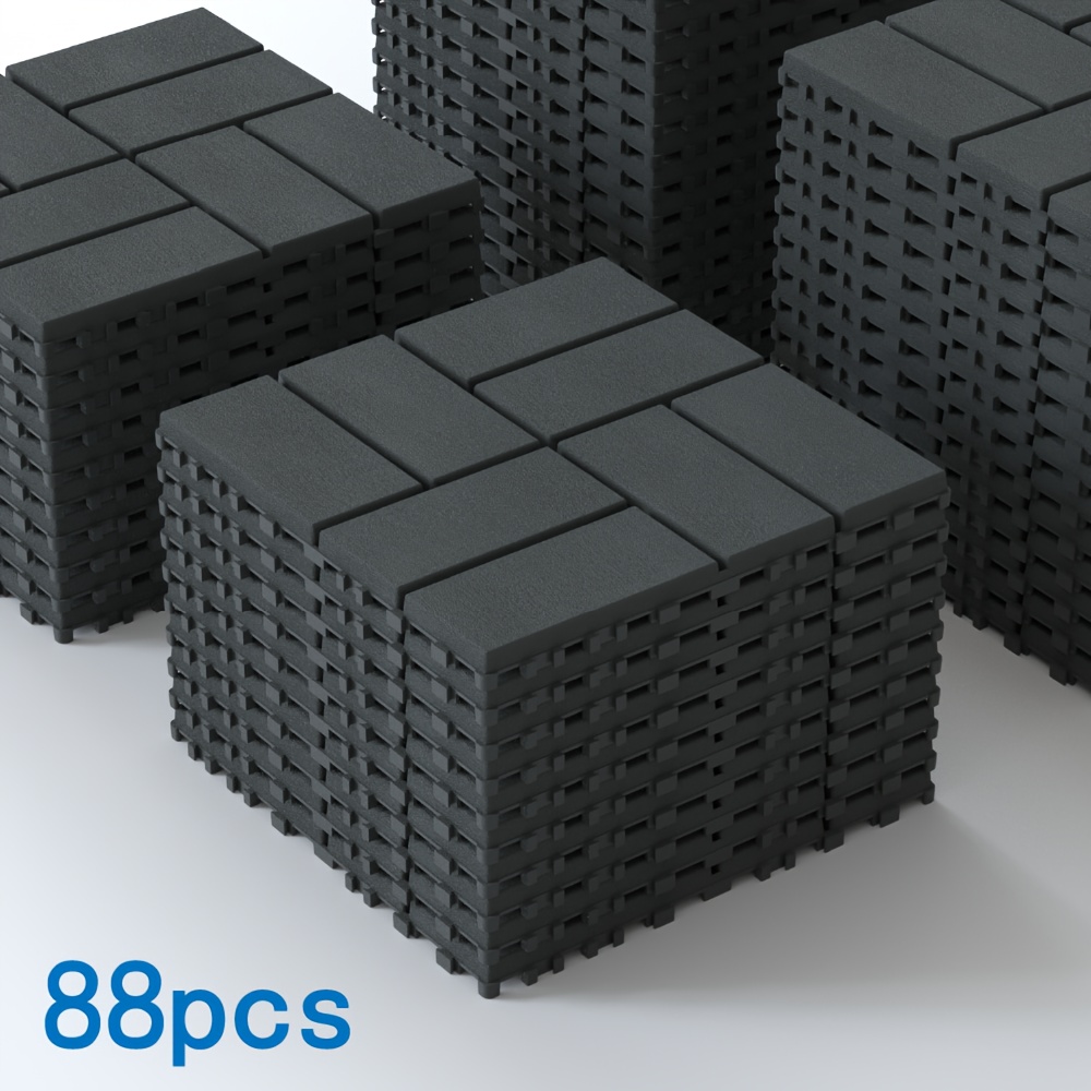 TEMU 88pcs Heavy-duty Plastic Interlocking Floor Tiles - Realistic Wood Grain Outdoor/ System, Waterproof & -resistant Panels For Balcony, Terrace,