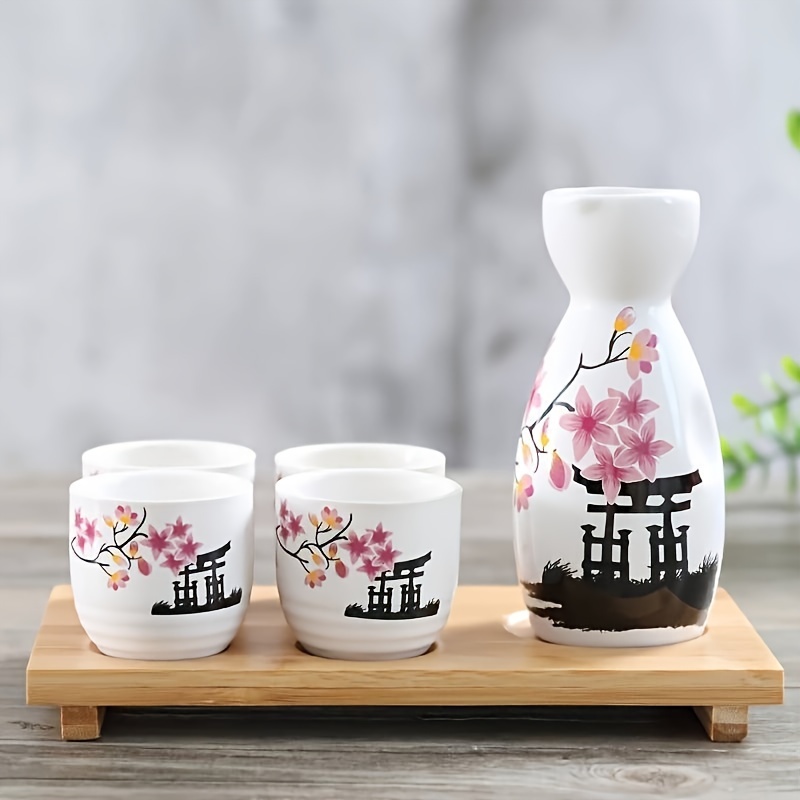 Set De Sake Japonez, 1 Sticlă Tokkuri Și 4 Căni Ochoko, Set De Sake Ceramic