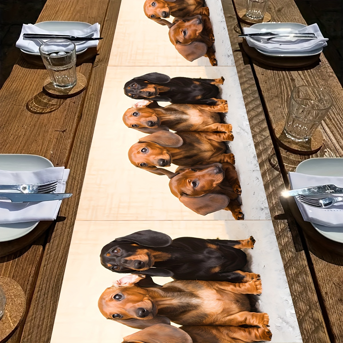 

Jit+1 Dachshund Table Runner - Festive Kitchen Decor, Rectangular, Polyester, Woven Cover, Perfect For Parties And Gifts