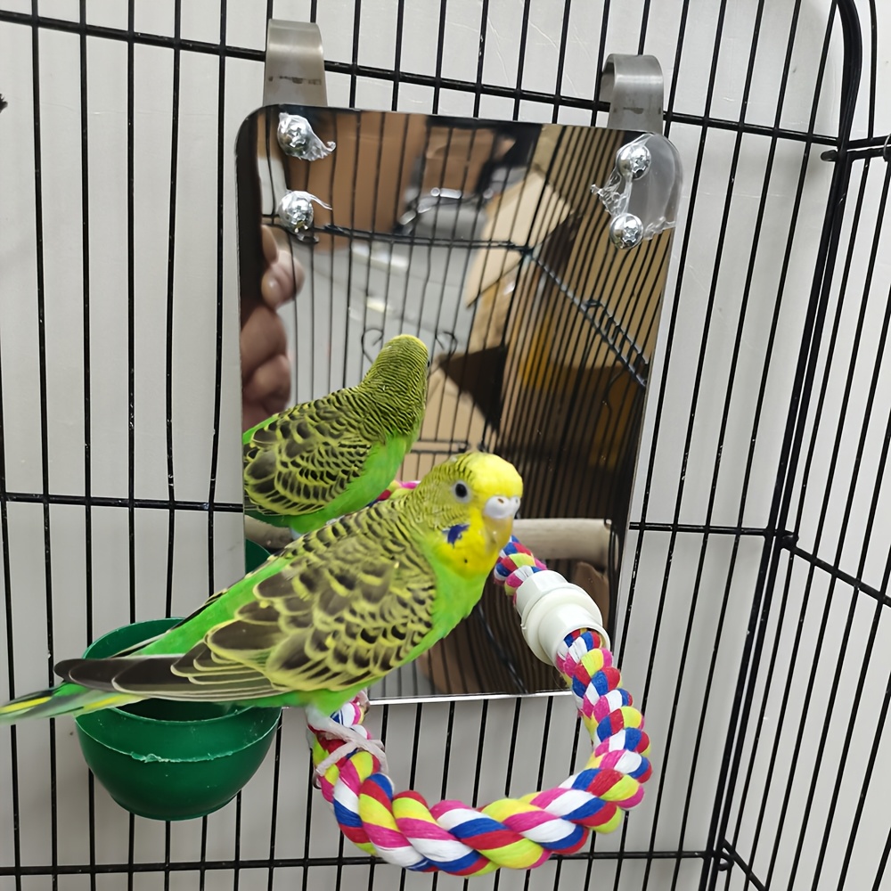 Vogelspiegel Mit Spielzeug Für Käfig – Interaktiver Spiegel Für Wellensittiche, Nymphensittiche & Kleine Vögel
