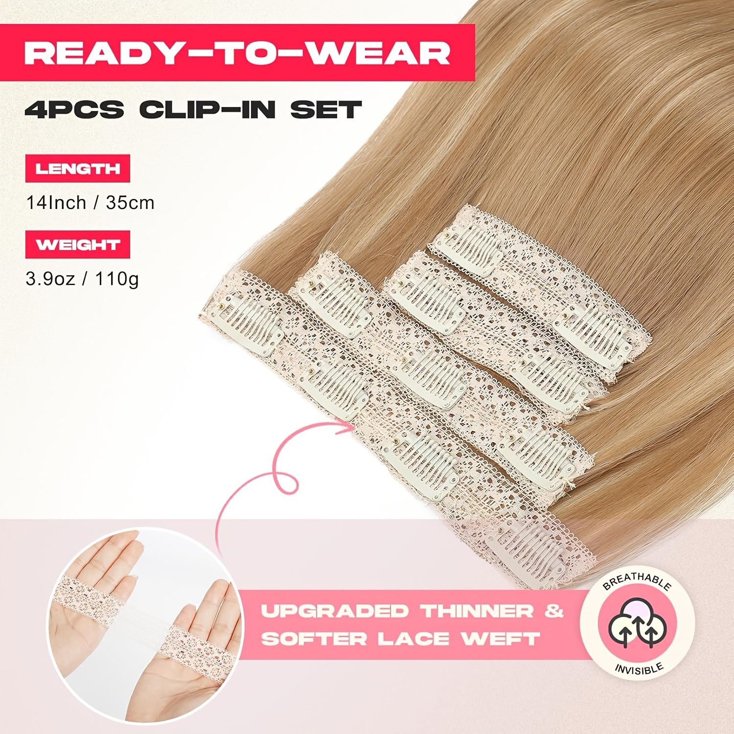 hair extensions 14 short clip in hair extensions 4pcs - Temu display picture 1