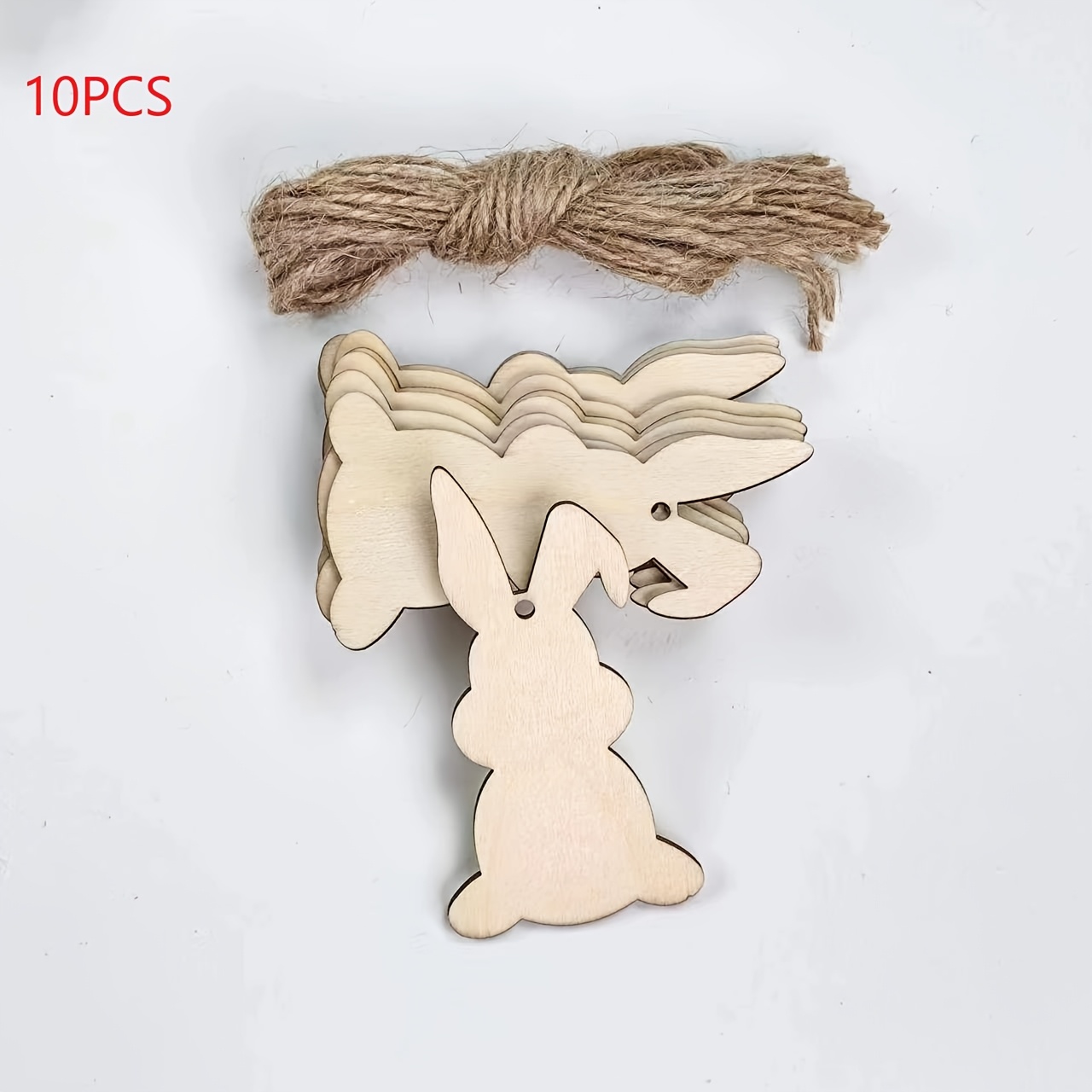 

10pcs Rabbits en bois rustique, découpes de lapins, étiquettes de Pâques non avec des cordes, bois manufacturé vintage en pour décorations de Pâques DIY, ronde, aucune électricité