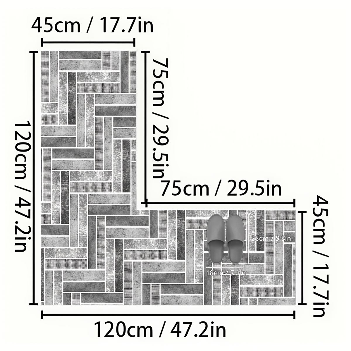 TEMU 1pc 2d Flat L-shaped Kitchen Rug Modern Geometric Pattern L-shaped Kitchen Floor Mat, Gray Woven Texture Design, Comfortable And Durable,