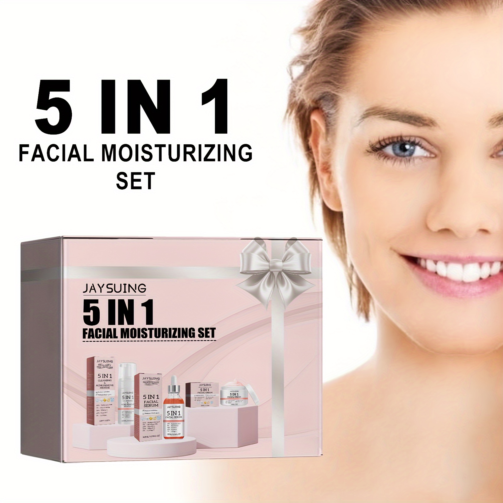 facial skin care gift set 5 in 1 facial moisturizing set cleansing mousse serum firming cream with vitamin c e collagen hyaluronic acid hydrating and moisturizing deep moisturizing and firming skin facial care set box details 1