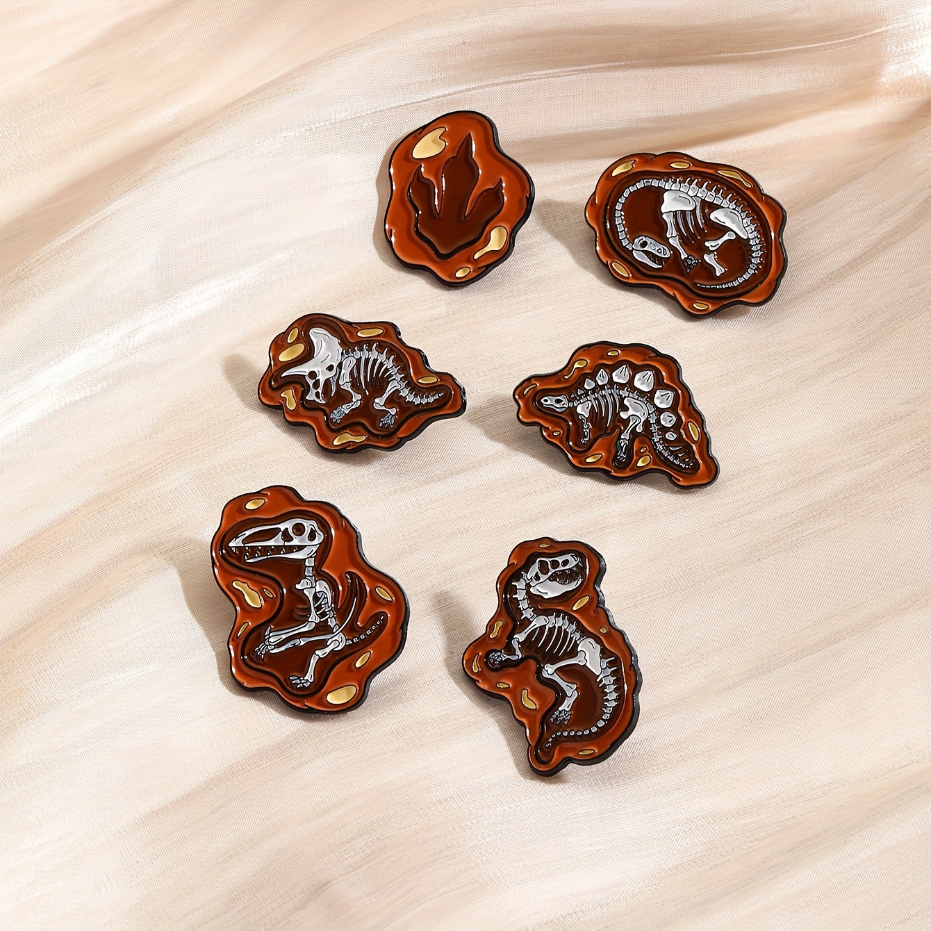 TEMU 6ชิ้น Brooches ของโลหะลายโครงไดโนเสาร์สร้างสรรค์สำหรับเสื้อผ้า, รองเท้า, และกระเป๋า - ของตกแต่งหลากหลาย
