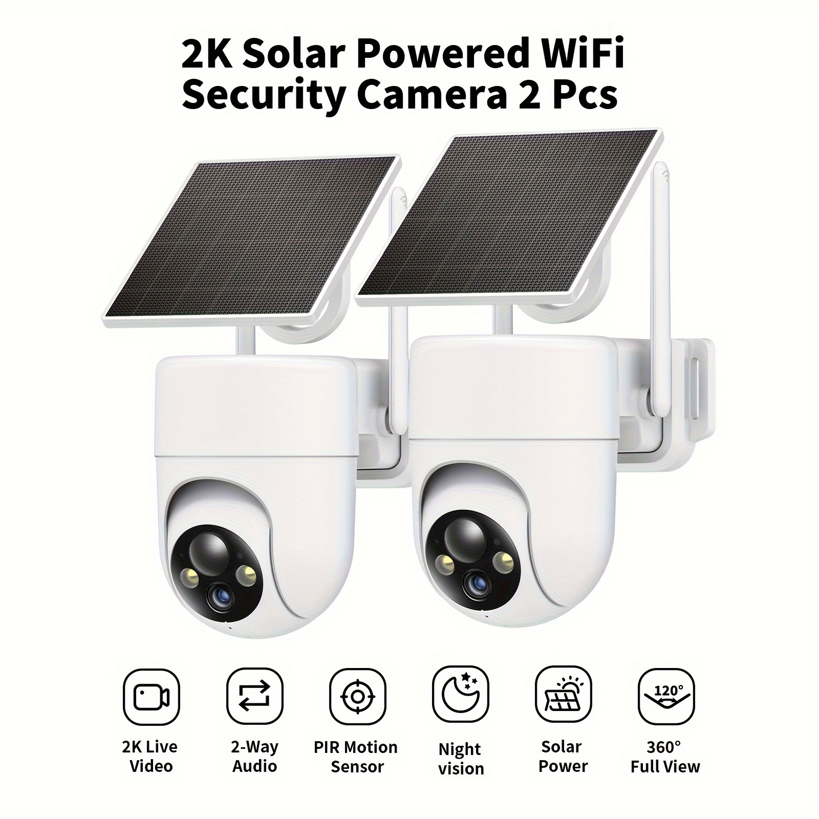 

Cxk 2k Solar Wireless Wifi Security Outdoor Camera 2pcs With Control, 360° Pan/tilt View, Color , 2-way Audio, Motion Detection, / Storage And 2.4ghz Wi-fi Only